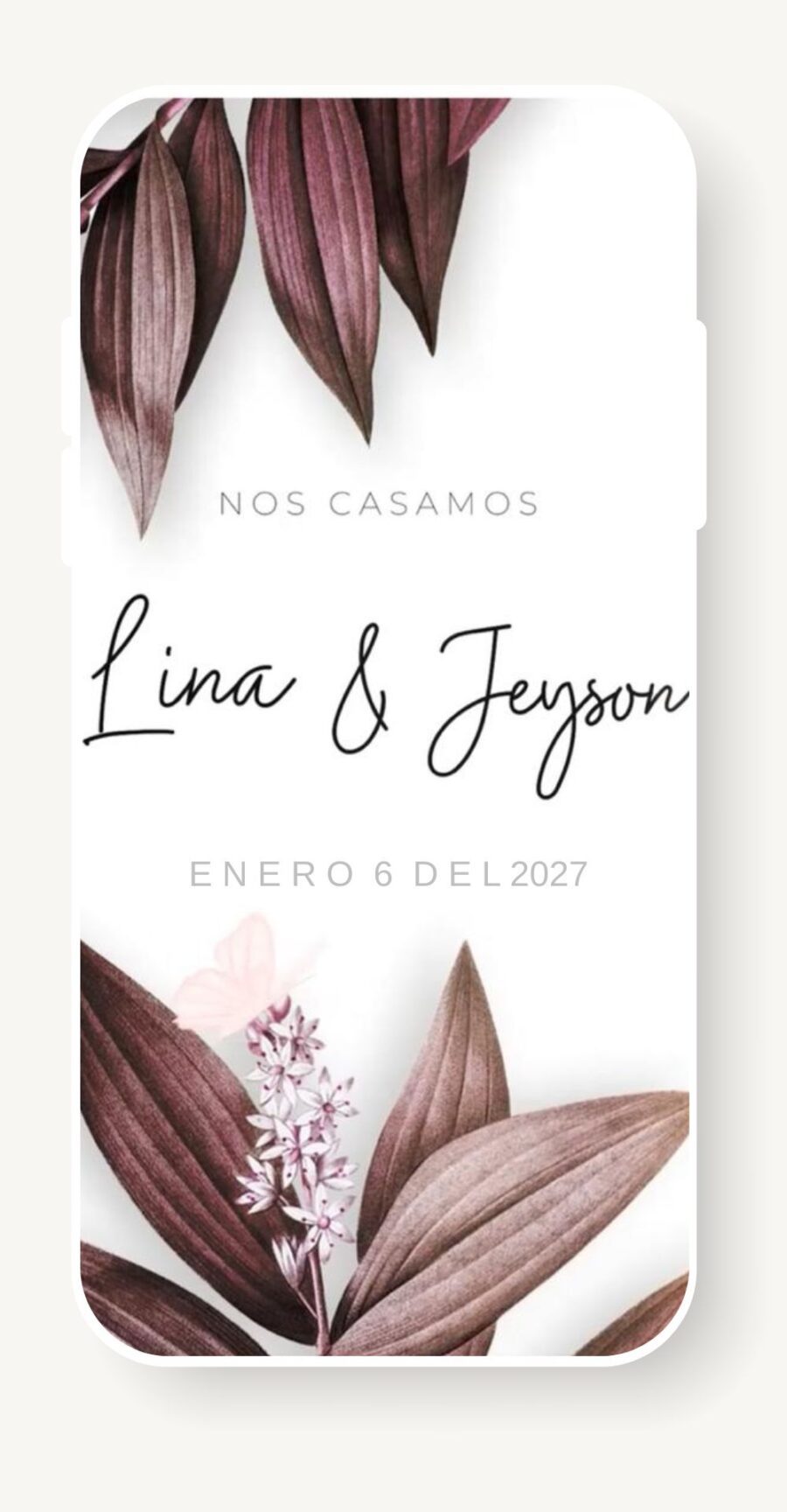 V0016 Blanca con hojas Vinotinto Mariposas